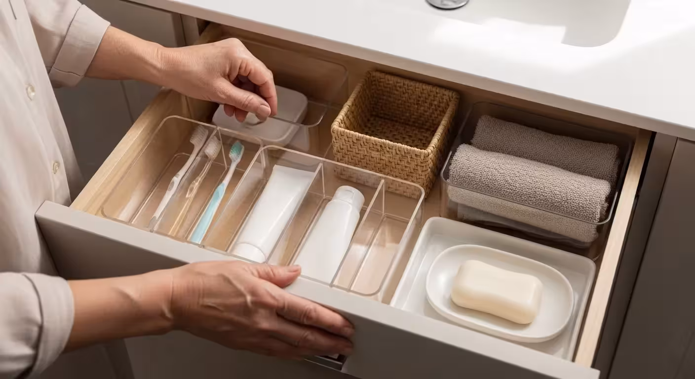 Photo-realistic, senior-friendly scene that visually introduces the section titled 'Phase 4: The Bathroom – Safety and Simplicity in a Small Space'.