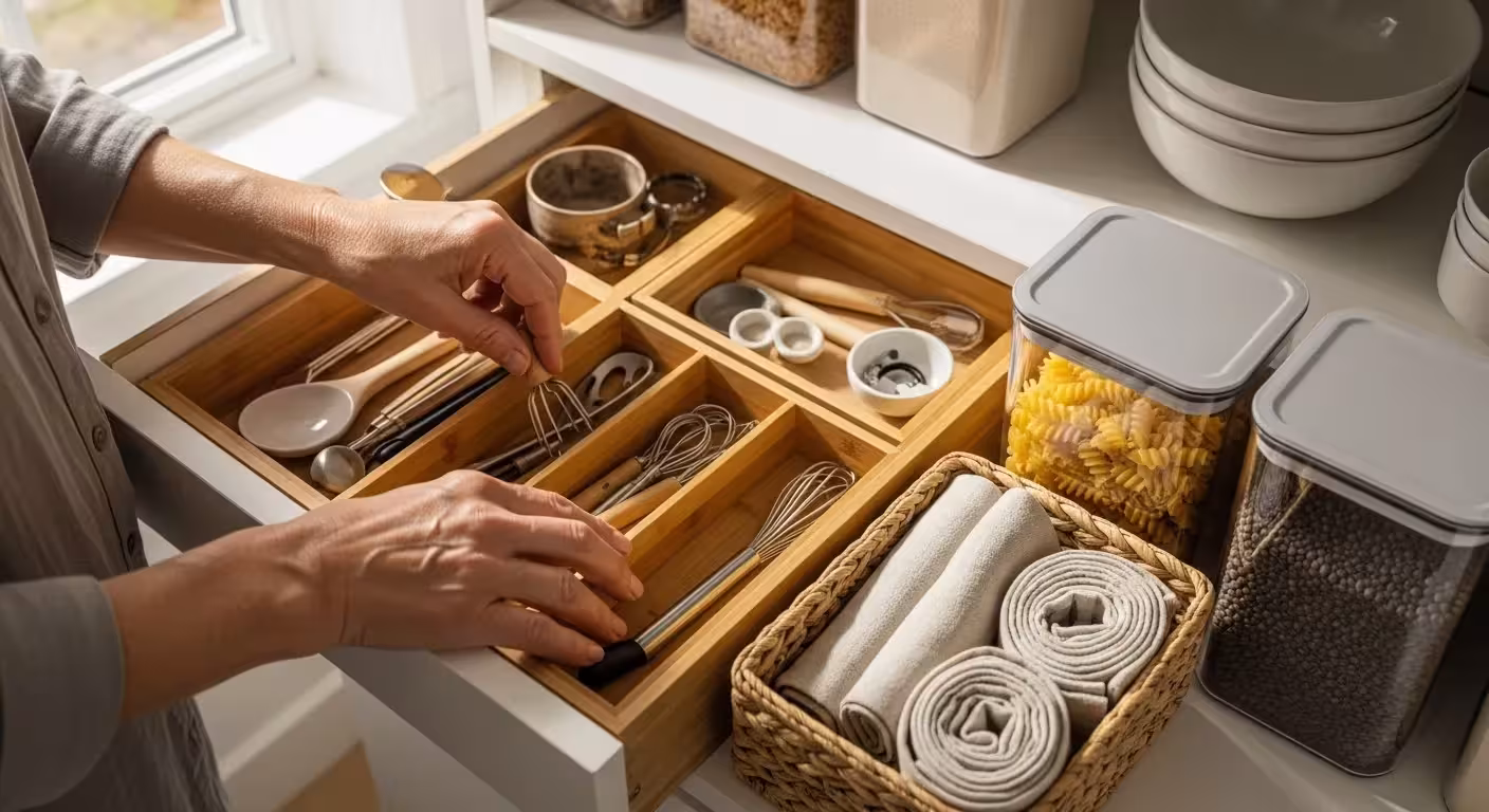 Photo-realistic, senior-friendly scene that visually introduces the section titled 'Frequently Asked Questions About Downsizing for Retirement'.