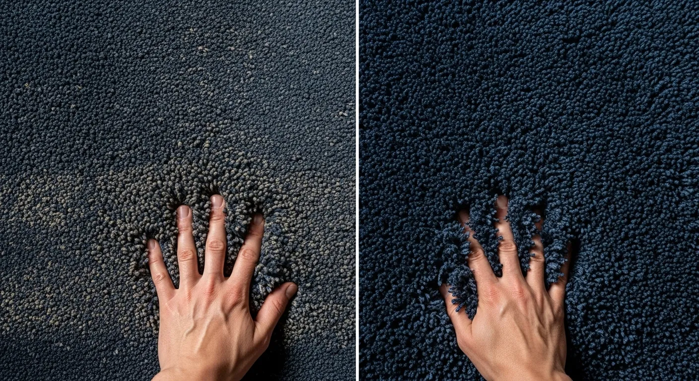Rug before & after baking soda deodorizing, showing color improvement.