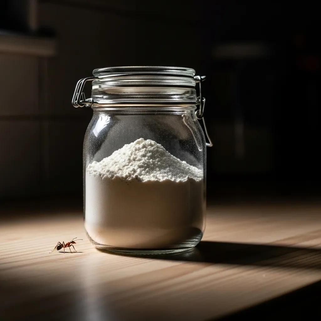 Ant unable to access flour in sealed jar.