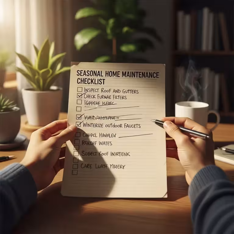 Hands holding a seasonal home maintenance checklist.