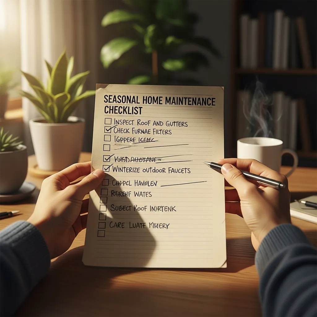 Hands holding a seasonal home maintenance checklist.