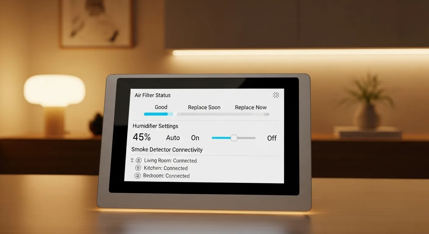 Smart home dashboard showing air quality controls.