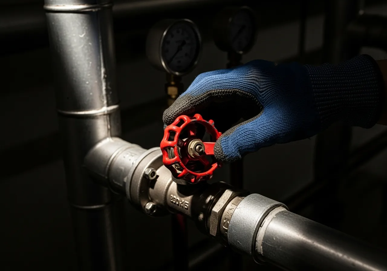 Hand adjusting a gas valve with caution.