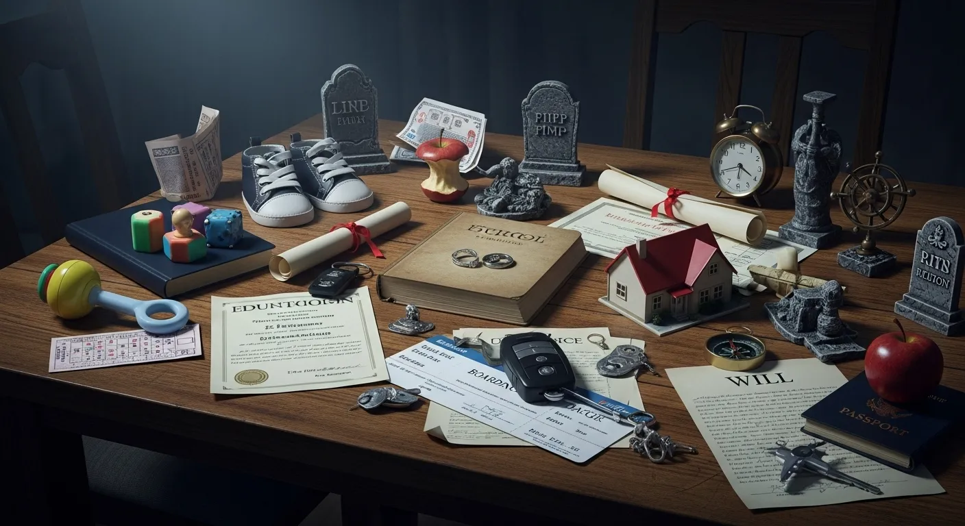 Cluttered table symbolizing decision fatigue and emotional labor of decluttering.