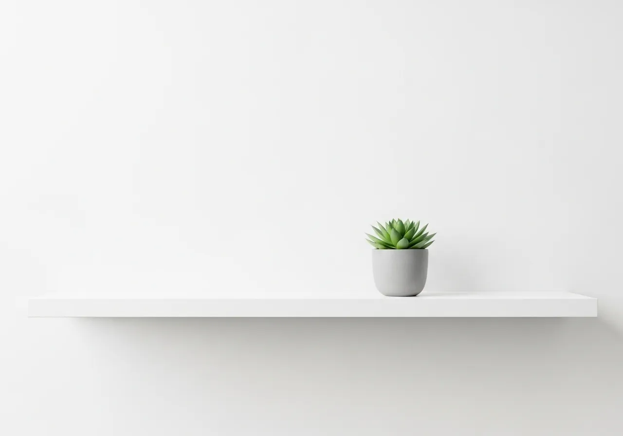 Minimalist shelf with one succulent.