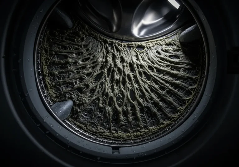 Close-up of biofilm inside a washing machine.
