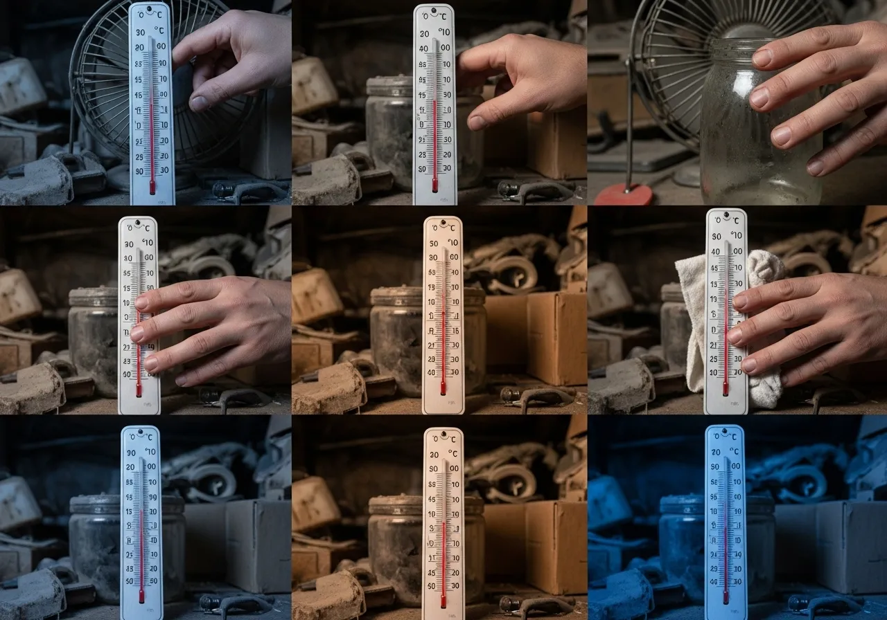 Time-lapse of thermometer in garage, showing large temperature swings.