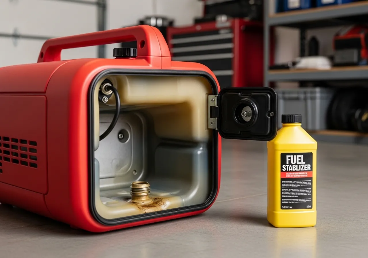 Empty generator fuel tank and fuel stabilizer.