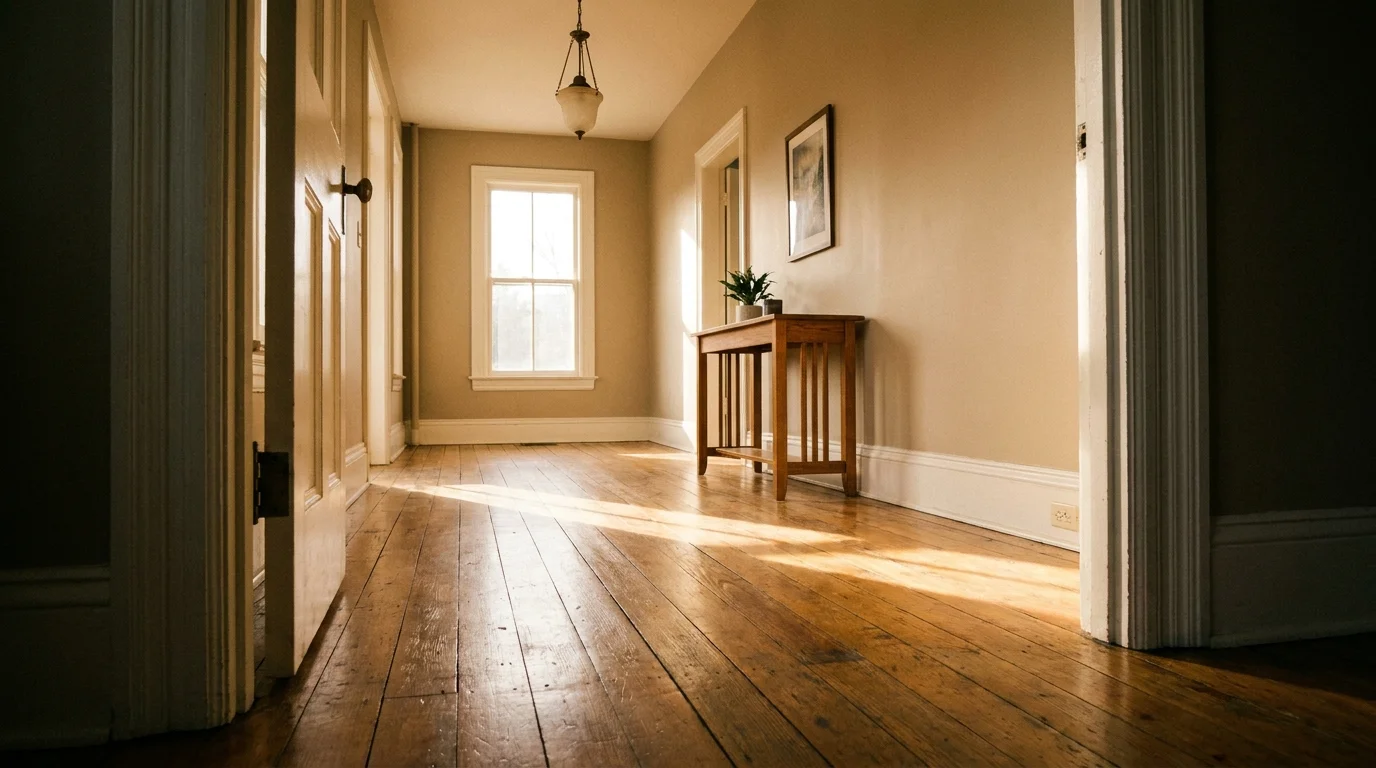 A clear, unobstructed hallway with wooden floors, illustrating a safe walking path free of trip hazards.