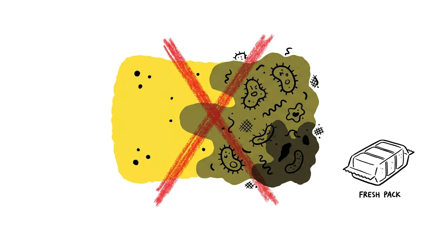 A conceptual illustration showing half of a sponge as clean and the other half filled with bacteria and grime.