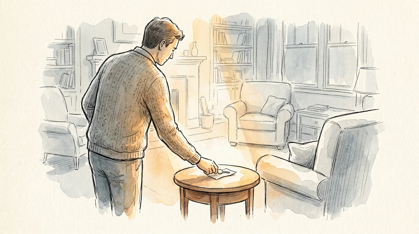 An illustration of a person starting to organize one small, spotlighted area in a room.