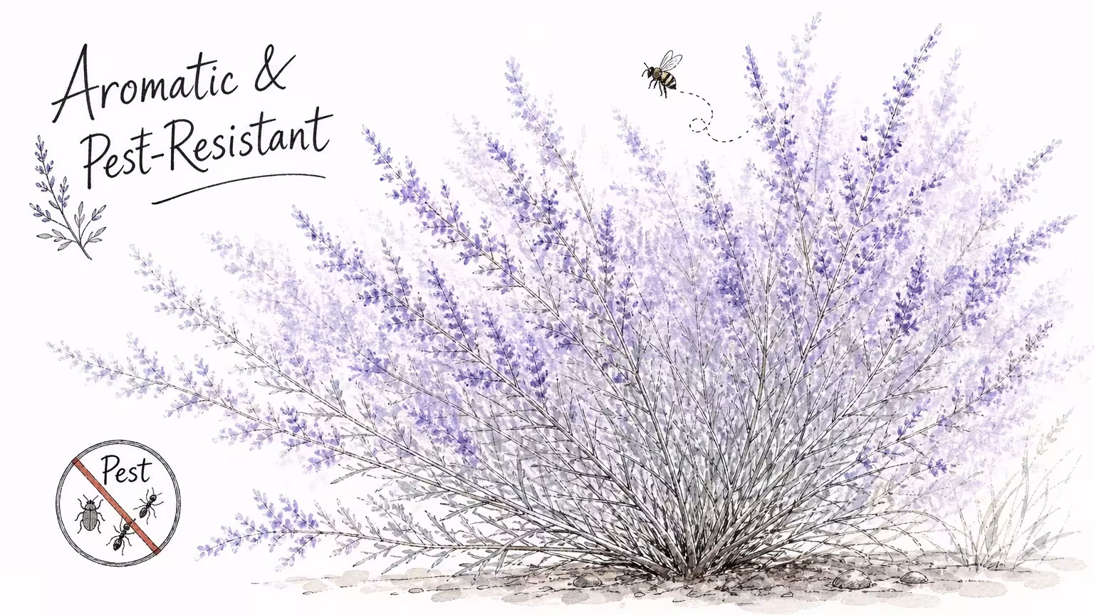 A misty lavender-colored watercolor of Russian Sage with silver stems and tiny flowers.