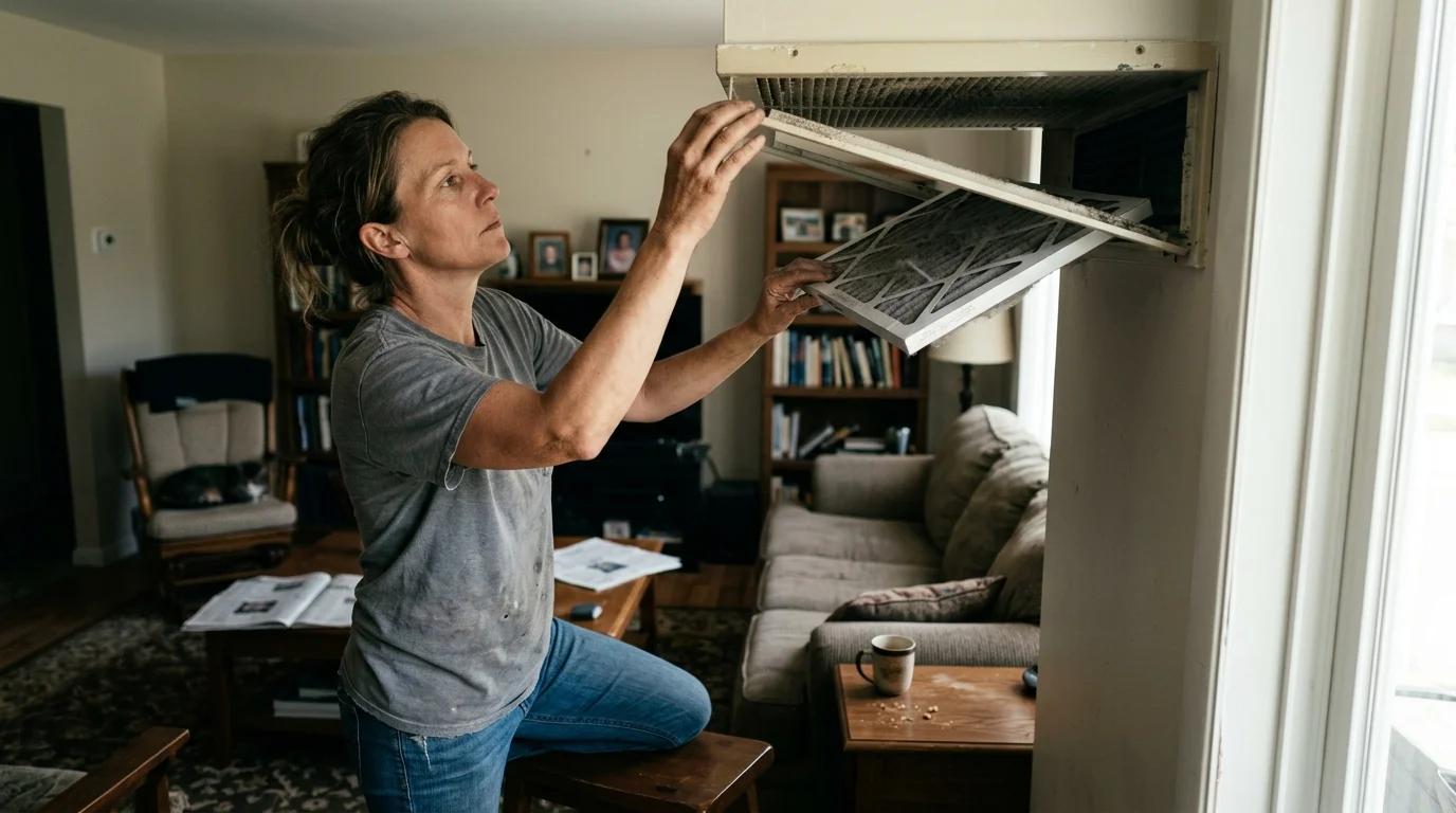 Editorial photograph illustrating: Air Conditioning Filters and Vent Covers