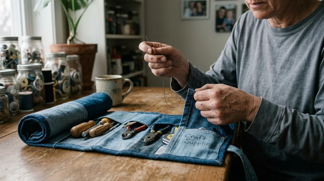 Editorial photograph illustrating: Roll Up Your Tools and Craft Supplies