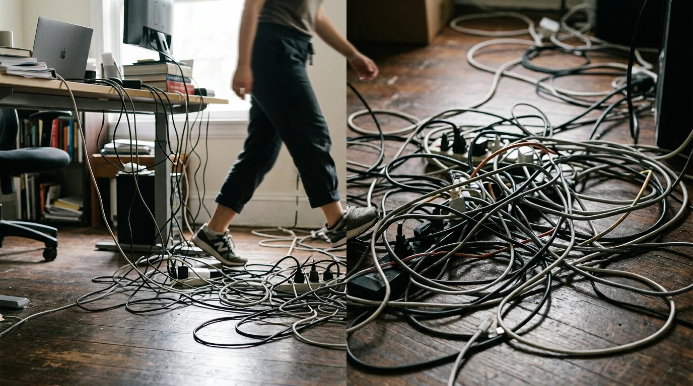3. Tangled Cords Create Visual Chaos and Tripping Hazards