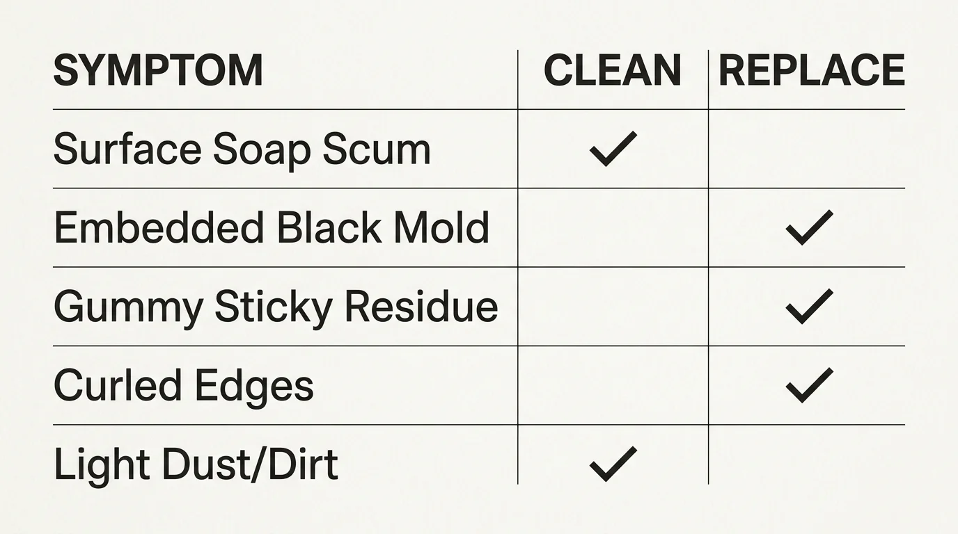 A clean infographic checklist illustrating which liner symptoms warrant a simple cleaning versus a full replacement.