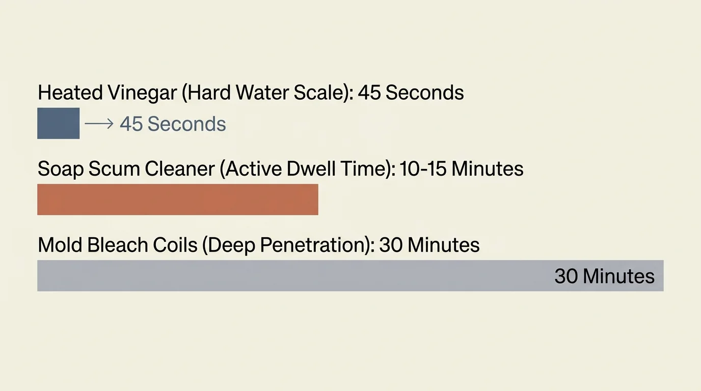 A horizontal bar chart displaying different cleaning solutions and their optimal chemical dwell times.