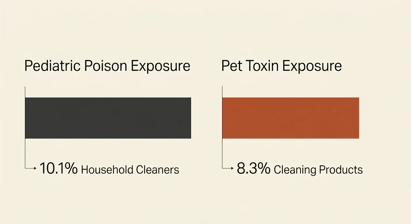 An editorial chart displaying statistics: 10.1 percent of pediatric poison calls and 8.3 percent of pet poison calls involve household clean