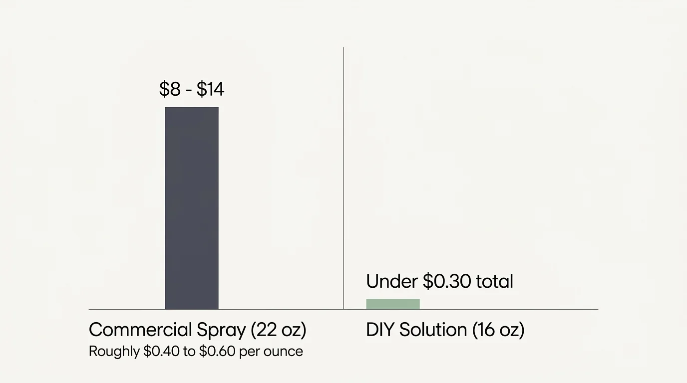 An infographic comparing the cost of a $14 commercial carpet spray with a DIY solution that costs under thirty cents.