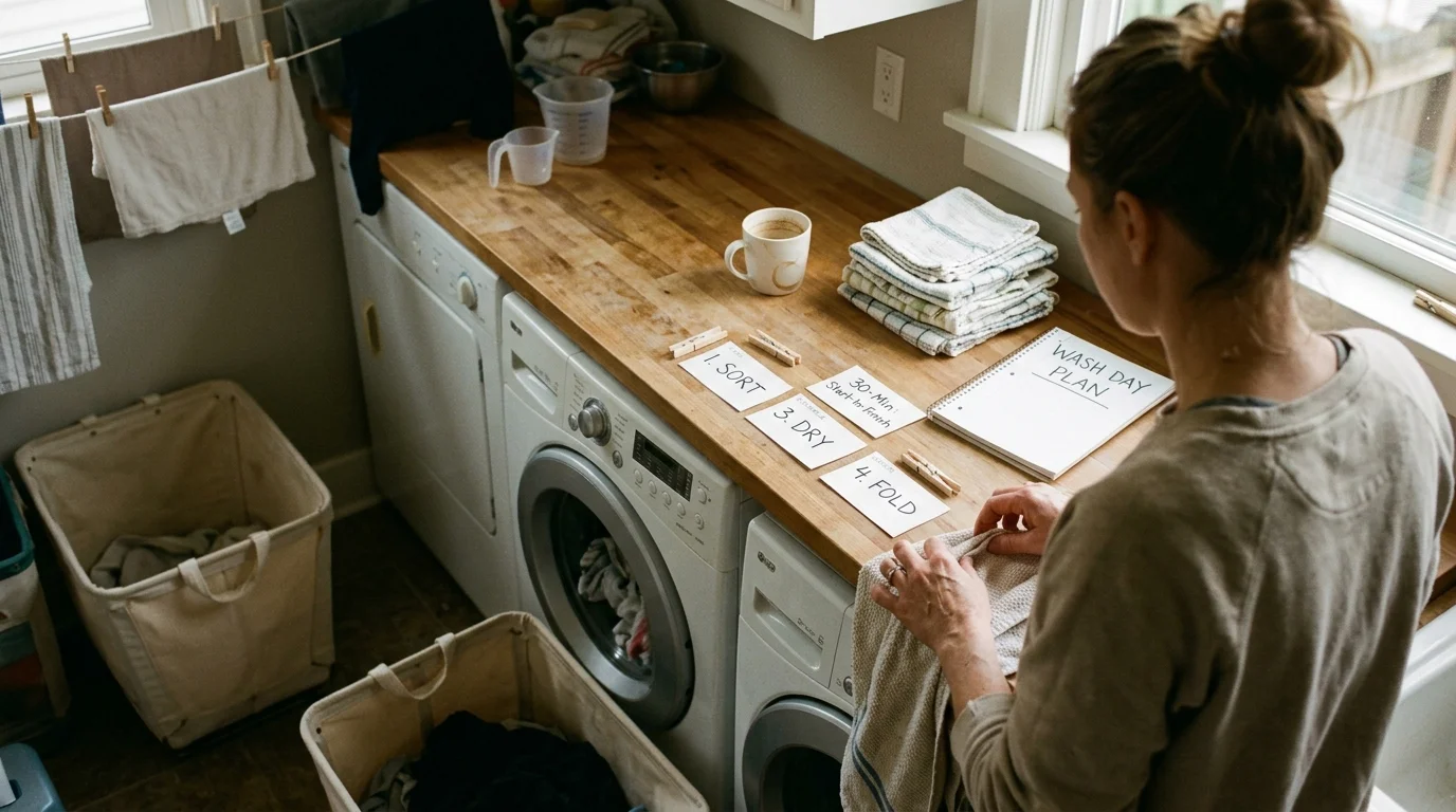 Editorial photograph illustrating: Step-by-Step: Creating a 30-Minute Wash-and-Fold Station
